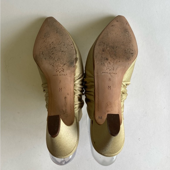 Larry Stuart Collection Gold Elastic Fabric Heeled Mules size 8 - Picture 9 of 15